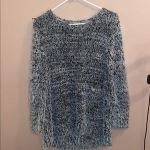White and black fuzzy sweater